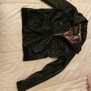 Black/ leopard print leather jacket